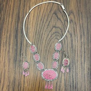 Pink and Silver Swirl Necklace and Earring Set